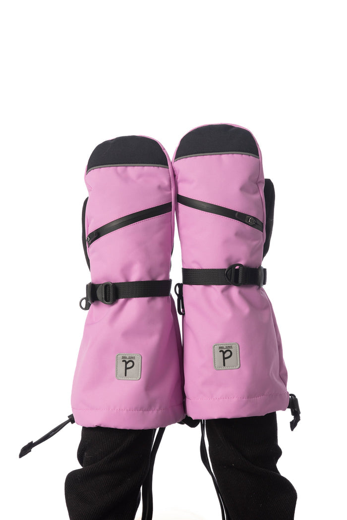 Deux par Deux girls' TEKNIK waterproof mittens in pinkish violet – worn by a model