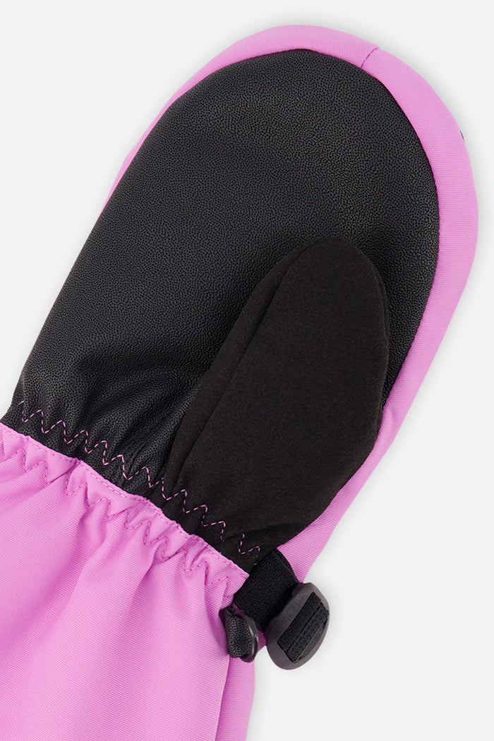 Deux par Deux girls' TEKNIK waterproof mittens in pinkish violet – palm close-up