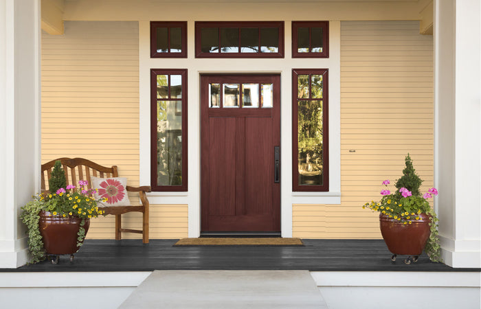 Retique It Wood'n Finish Kit in Red Mahogany for multi-purpose wood finishing, shown on a door surface.