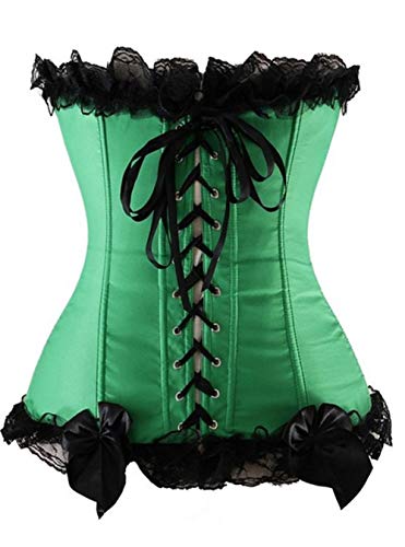 Women's Satin Corset Lace-Up Boned Waist Cincher Basque Bustier Top Size 6-24 (14-16, Green)