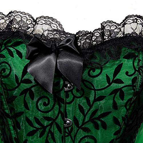 Women's Satin Corset Lace-Up Boned Waist Cincher Basque Bustier Top Size 6-24 (14-16, Green)