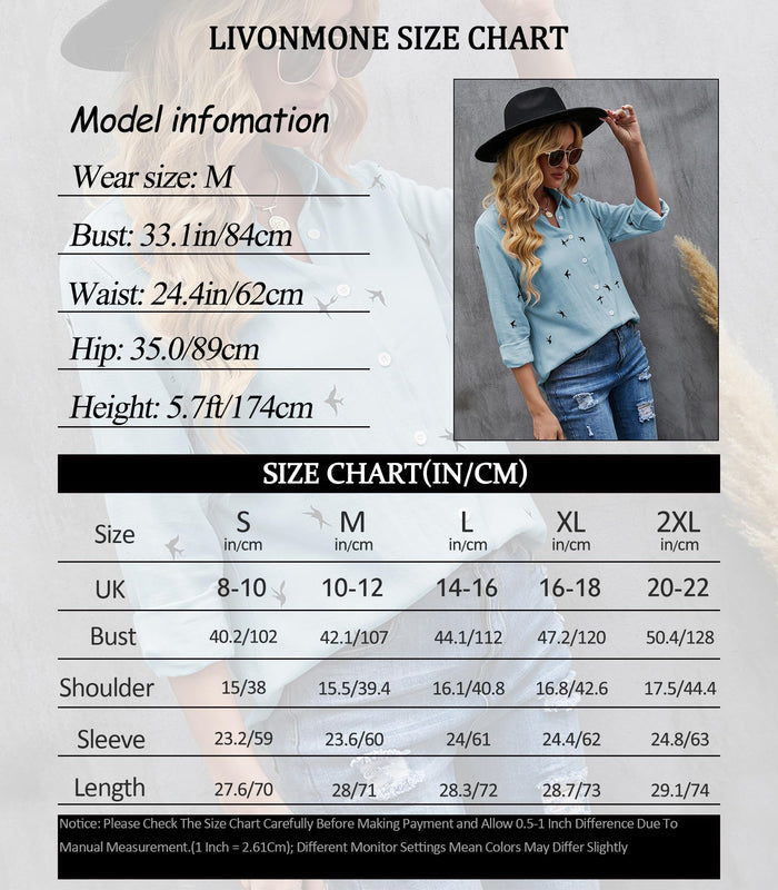 Women's Blouse Casual Long Sleeve Shirts V Neck Button Down Basic Loose Tunic Tops (White, S)