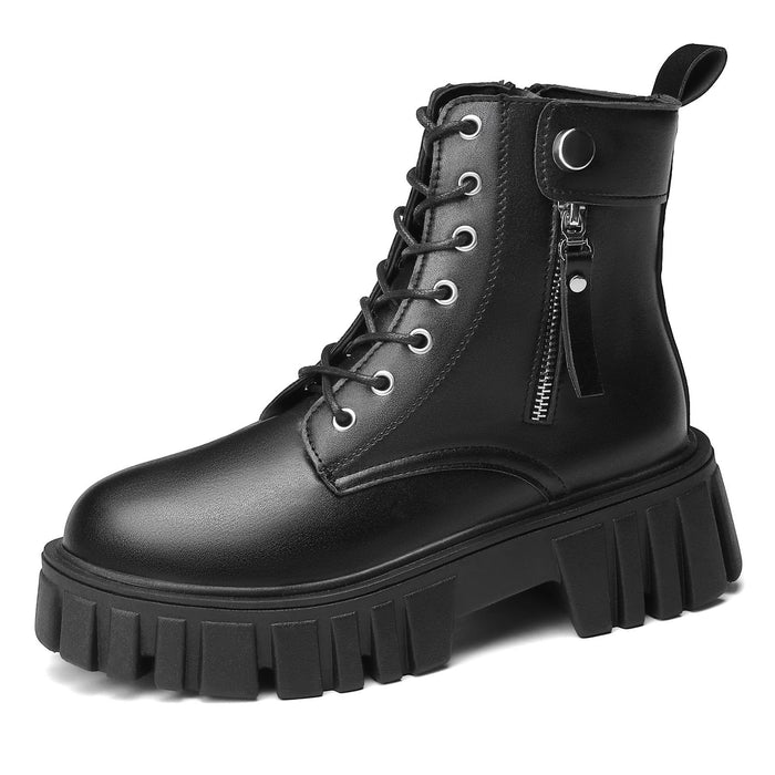 Womens Boots Ankle Boots Ladies Classic Lace-up Chunky Boots Side Zipper Platform Casual Boot Shoes