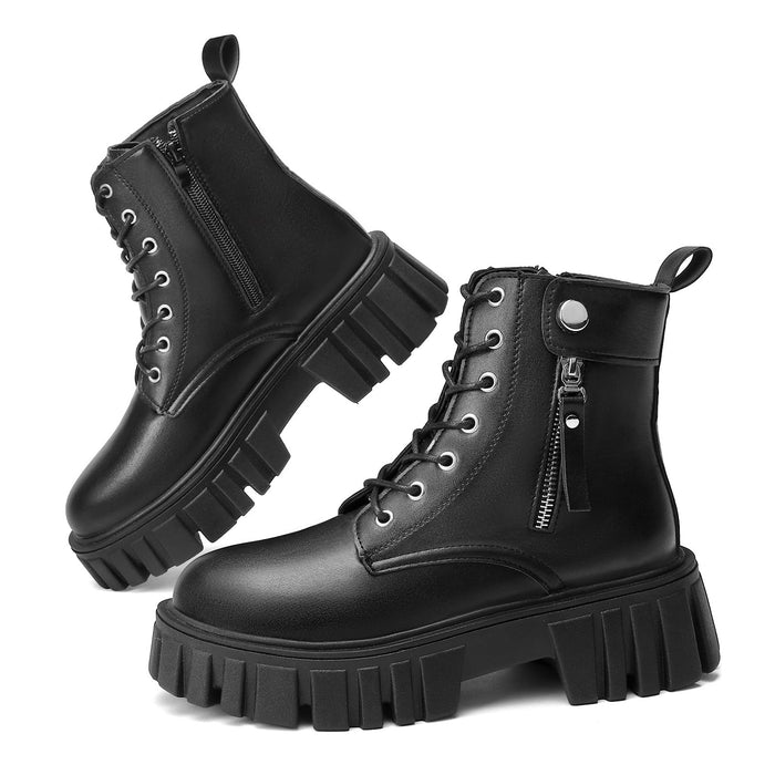 Womens Boots Ankle Boots Ladies Classic Lace-up Chunky Boots Side Zipper Platform Casual Boot Shoes