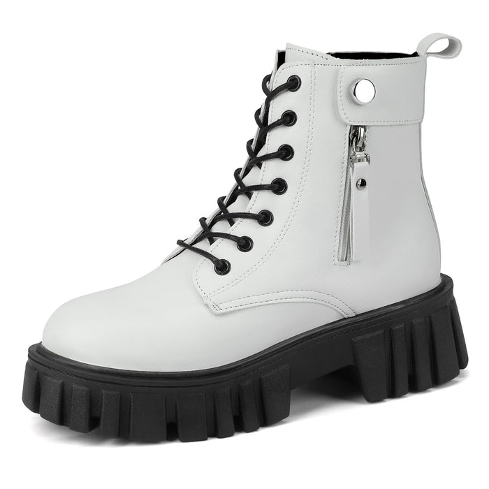 Womens Boots Ankle Boots Ladies Classic Lace-up Chunky Boots Side Zipper Platform Casual Boot Shoes