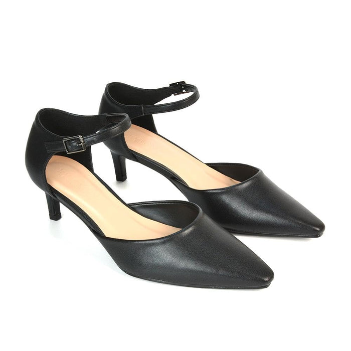 Women's Classic Low Kitten Stiletto Heel Ladies Gold Metallic 2 Piece Ankle Strap Court Shoes