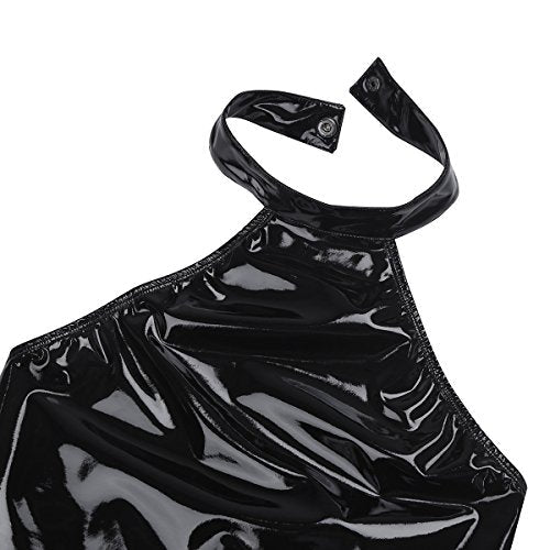 Women's Metallic Leather Bodysuit - Shiny PVC Leather High Cut Thongs Leotard One Piece Halter