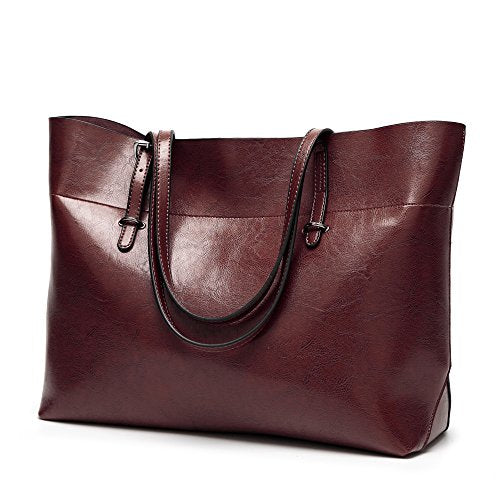 Womens Soft Leather Handbags Large Capacity Retro Vintage Top-Handle Casual Tote Shoulder Bags