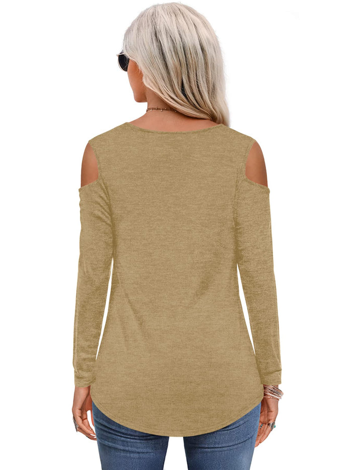Womens Tops Open Shoulder V Neck T-Shirt Long Sleeved Tee Shirts White Size 16 18