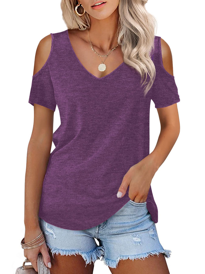 Womens Tops Open Shoulder V Neck T-Shirt Long Sleeved Tee Shirts White Size 16 18