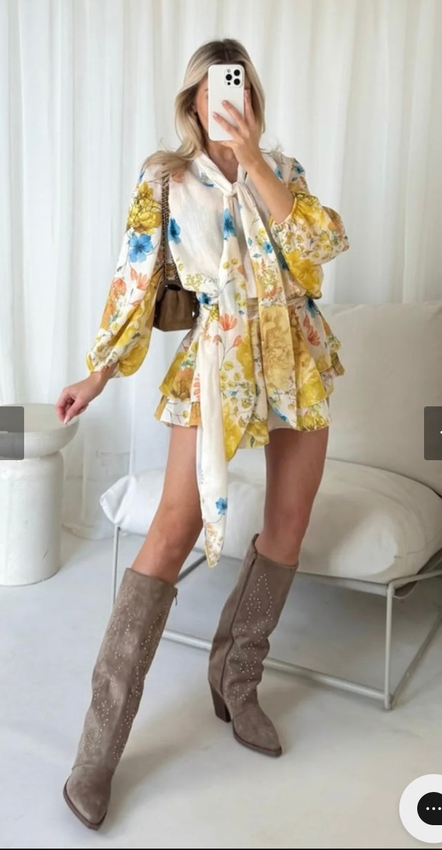 Yellow floral shirt dress