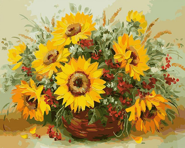 Sunflowers Basket Paint by Numbers
