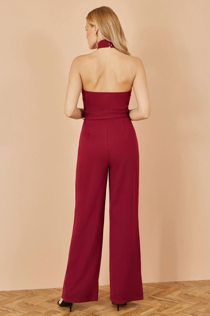 Yumi Burgundy Cross Over Halter Neck Jumpsuit