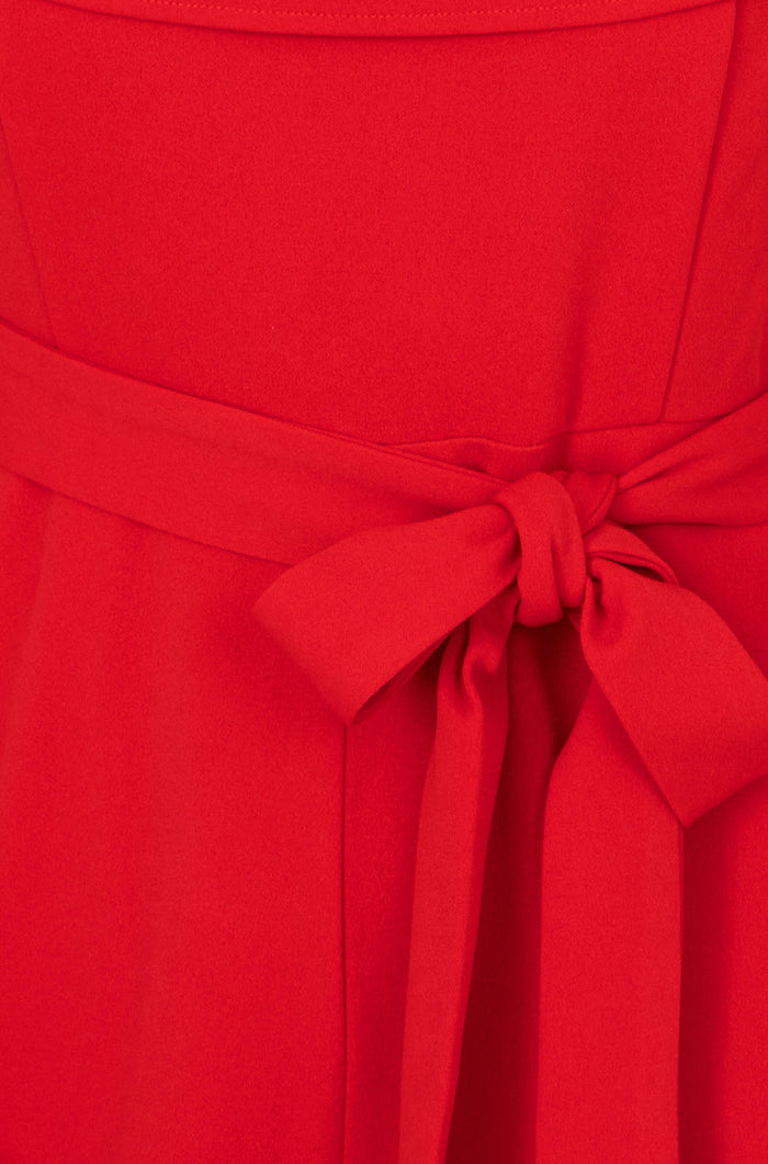 Yumi Red Stretch Bardot Jumpsuit