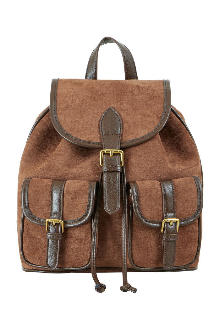Yumi Tan Faux Suede Pocket Rucksack