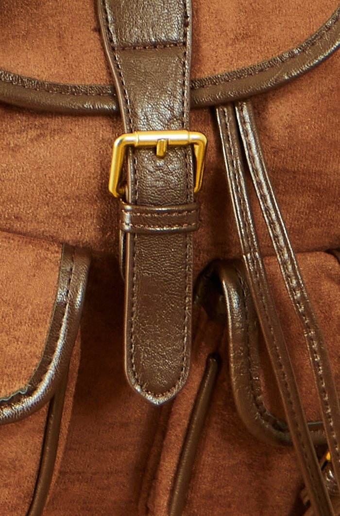 Yumi Tan Faux Suede Pocket Rucksack