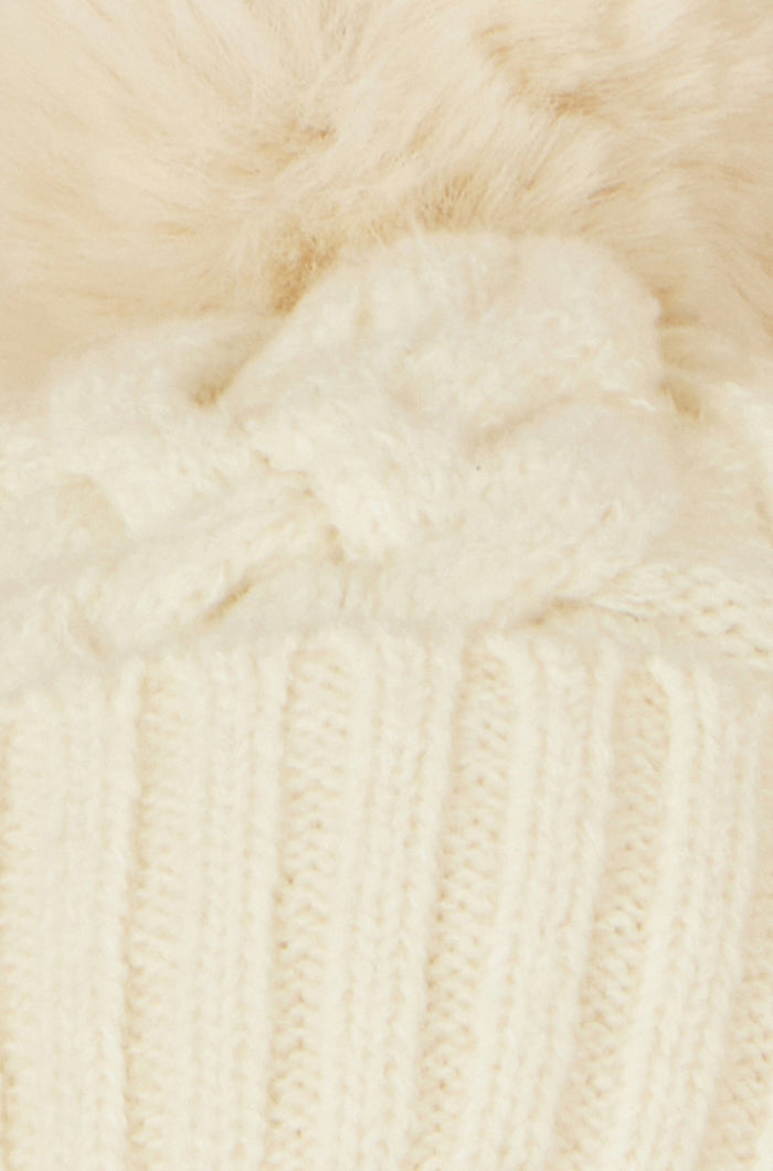 Yumi White Cable Knit Bobble Hat