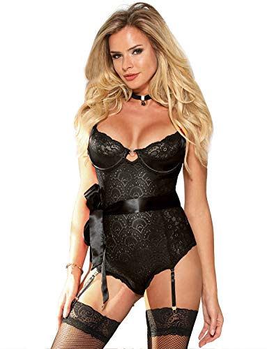 Yummy Bee Plus Size Lace Babydoll Lingerie Teddy Bodysuit with Suspenders 8-22