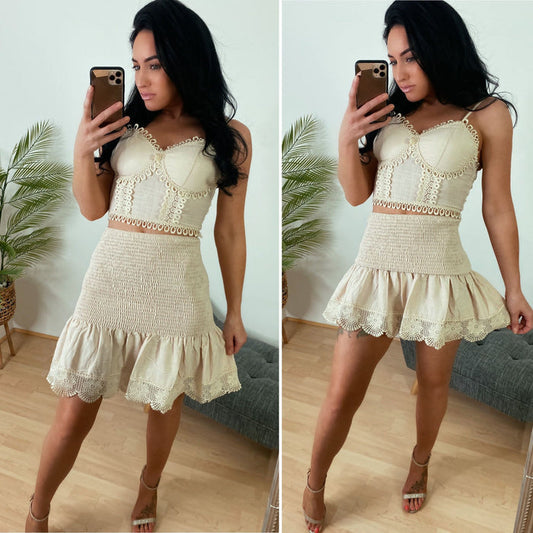 ZOELLA BEIGE BOOB TUBE TOP & RARA STRETCH SKIRT - Egyptian Cotton Fashion Set - Style Heist